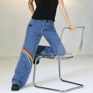 PacSun Rainbow, Mushroom, and Cherry Printed Baggy Jeans - Medium Wash